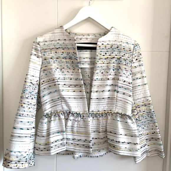 Zara Ivory Textured Peplum Jacket XS - Picture 2 of 9